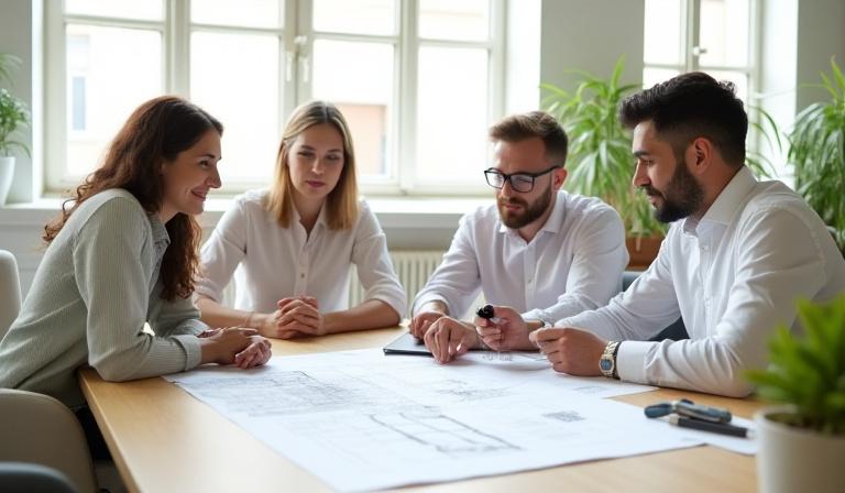 Equipo profesional analizando estrategias de sostenibilidad en Madrid